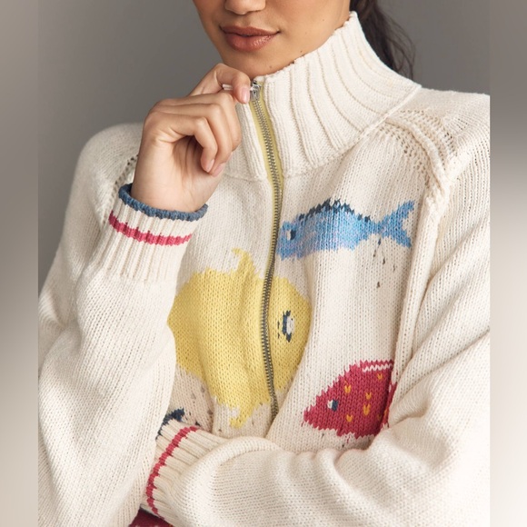 NWT Anthropologie Pilcro Fish Icon Zip-Up Sweater - Picture 3 of 11